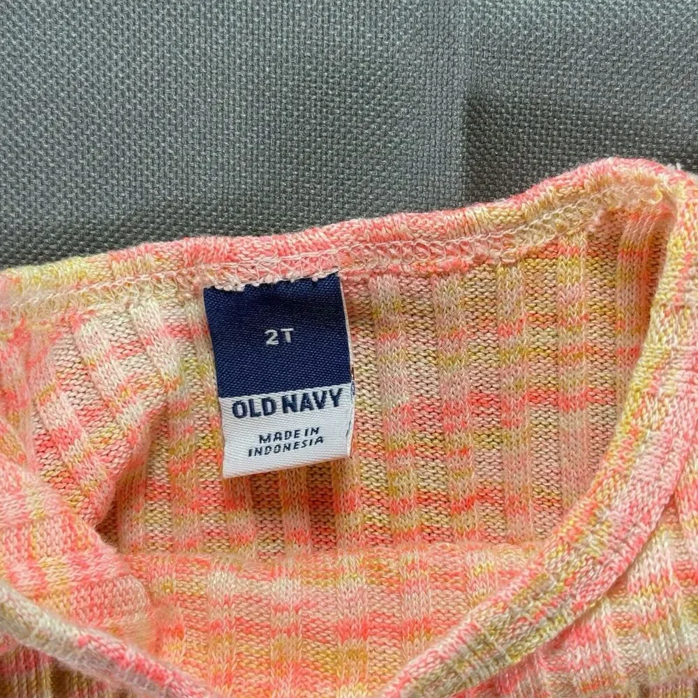 Old Navy Girls Size 2T Colorful Marled Rib Knit Lettuce Hem Short Sleeve Tee